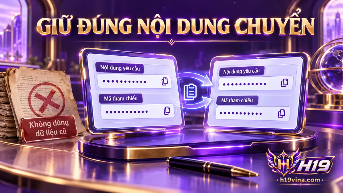 Đối chiếu nội dung chuyển tiền và mã tham chiếu của yêu cầu nạp H19