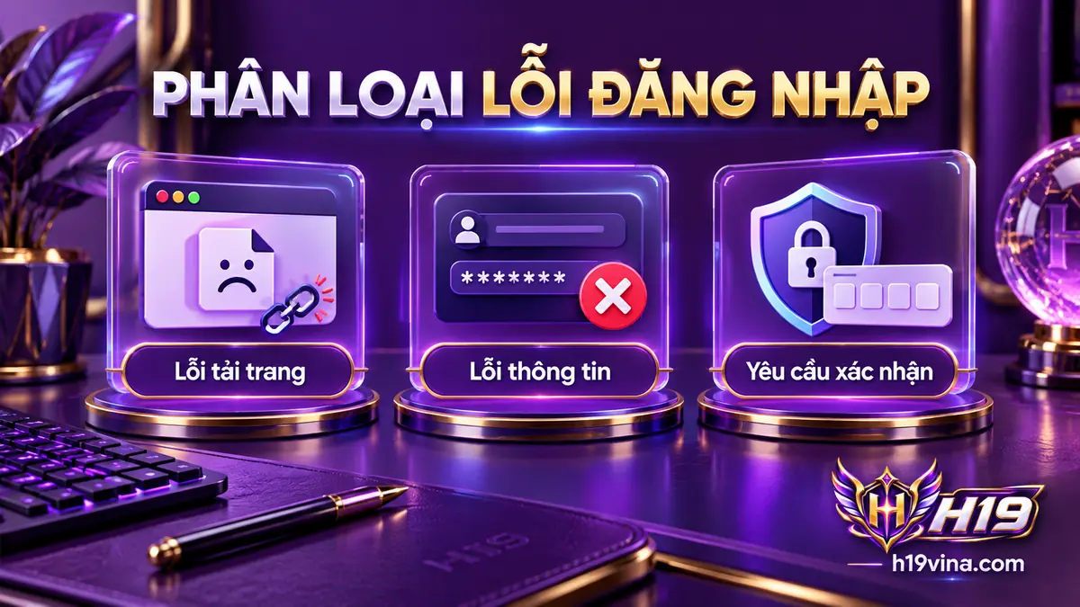 Phân loại lỗi đăng nhập H19 theo tình trạng tải trang, thông tin tài khoản và bước xác nhận
